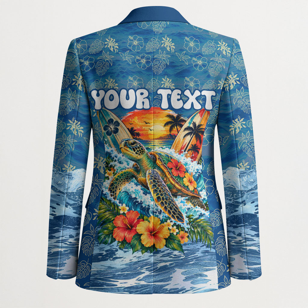 Personalized Hawaii 60th Birthday Sea Turtle Blazer Tropical Ocean Wave Floral Surfboard TS04 - Polynesian Pride