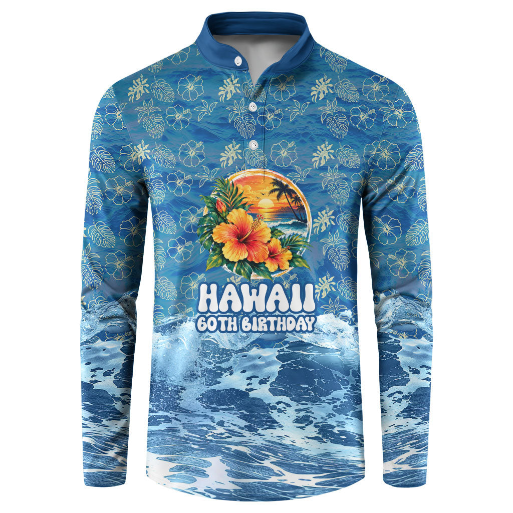 Personalized Hawaii 60th Birthday Sea Turtle Button Sweatshirt Tropical Ocean Wave Floral Surfboard