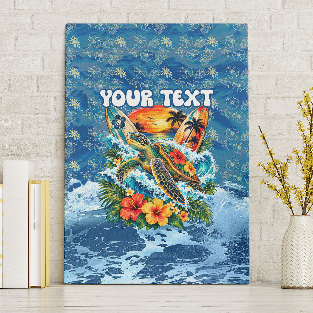 Personalized Hawaii 60th Birthday Sea Turtle Canvas Wall Art Tropical Ocean Wave Floral Surfboard