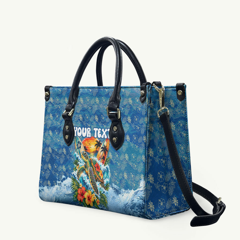 Personalized Hawaii 60th Birthday Sea Turtle Leather Bag Tropical Ocean Wave Floral Surfboard