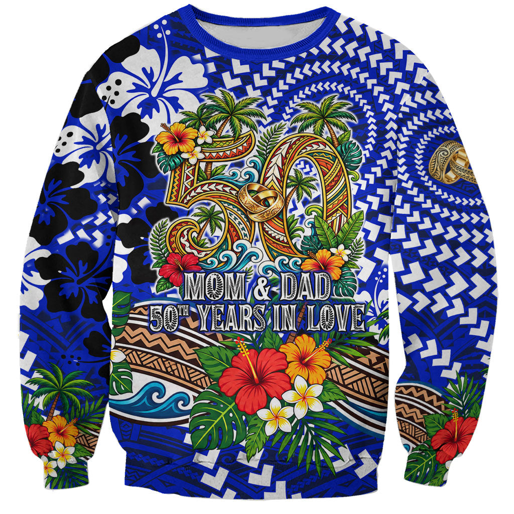 50th Anniversary Wedding Polynesian Sweatshirt Mom And Dad Floral Tribal Jubilee Tropical TS04 Unisex Blue - Polynesian Pride