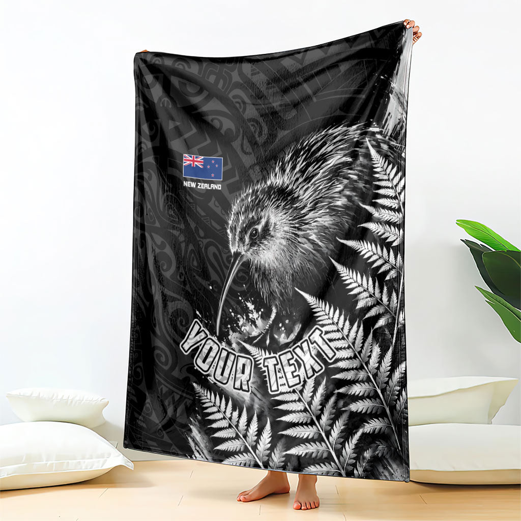 Personalized New Zealand Kiwi Bird Blanket Grunge Maori Tribal Pattern Silver Fern