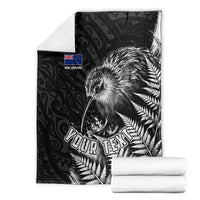 Personalized New Zealand Kiwi Bird Blanket Grunge Maori Tribal Pattern Silver Fern