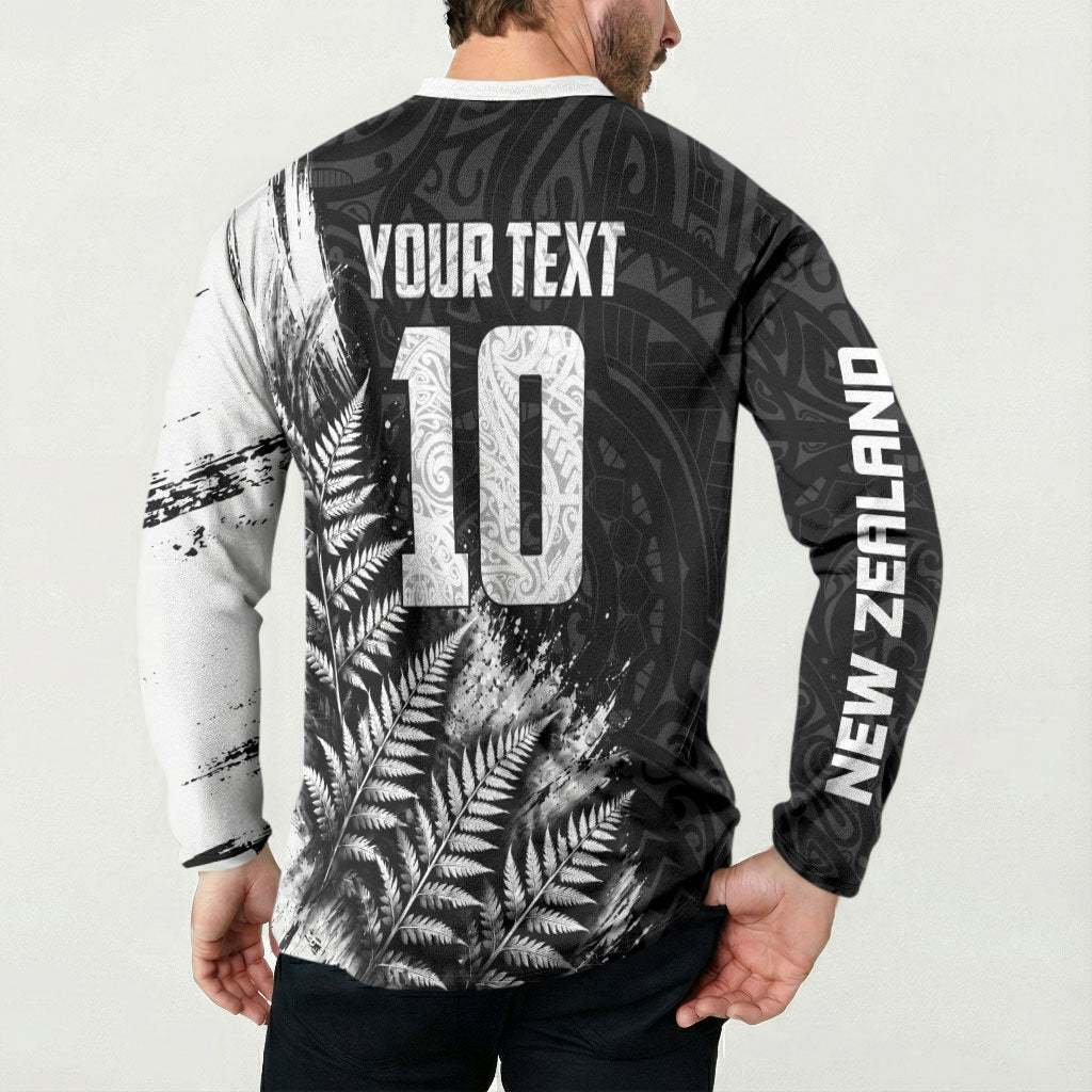 Personalized New Zealand Kiwi Bird Button Sweatshirt Grunge Maori Tribal Pattern Silver Fern