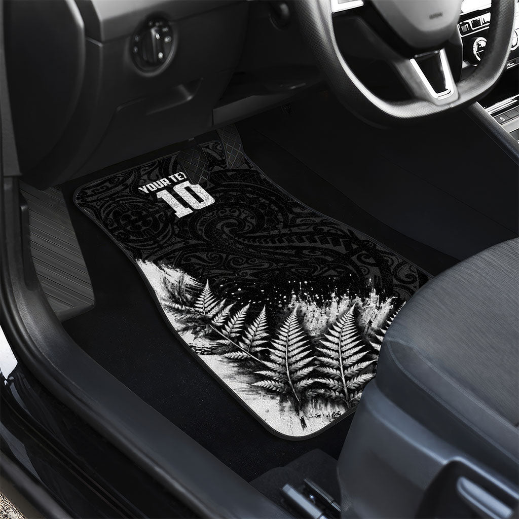 Personalized New Zealand Kiwi Bird Car Mats Grunge Maori Tribal Pattern Silver Fern