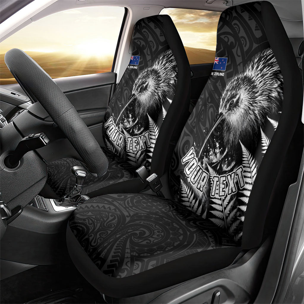 Personalized New Zealand Kiwi Bird Car Seat Cover Grunge Maori Tribal Pattern Silver Fern