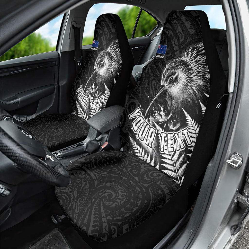 Personalized New Zealand Kiwi Bird Car Seat Cover Grunge Maori Tribal Pattern Silver Fern