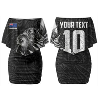 Personalized New Zealand Kiwi Bird Couples Matching Off Shoulder Short Dress and Hawaiian Shirt Grunge Maori Tribal Pattern Silver Fern