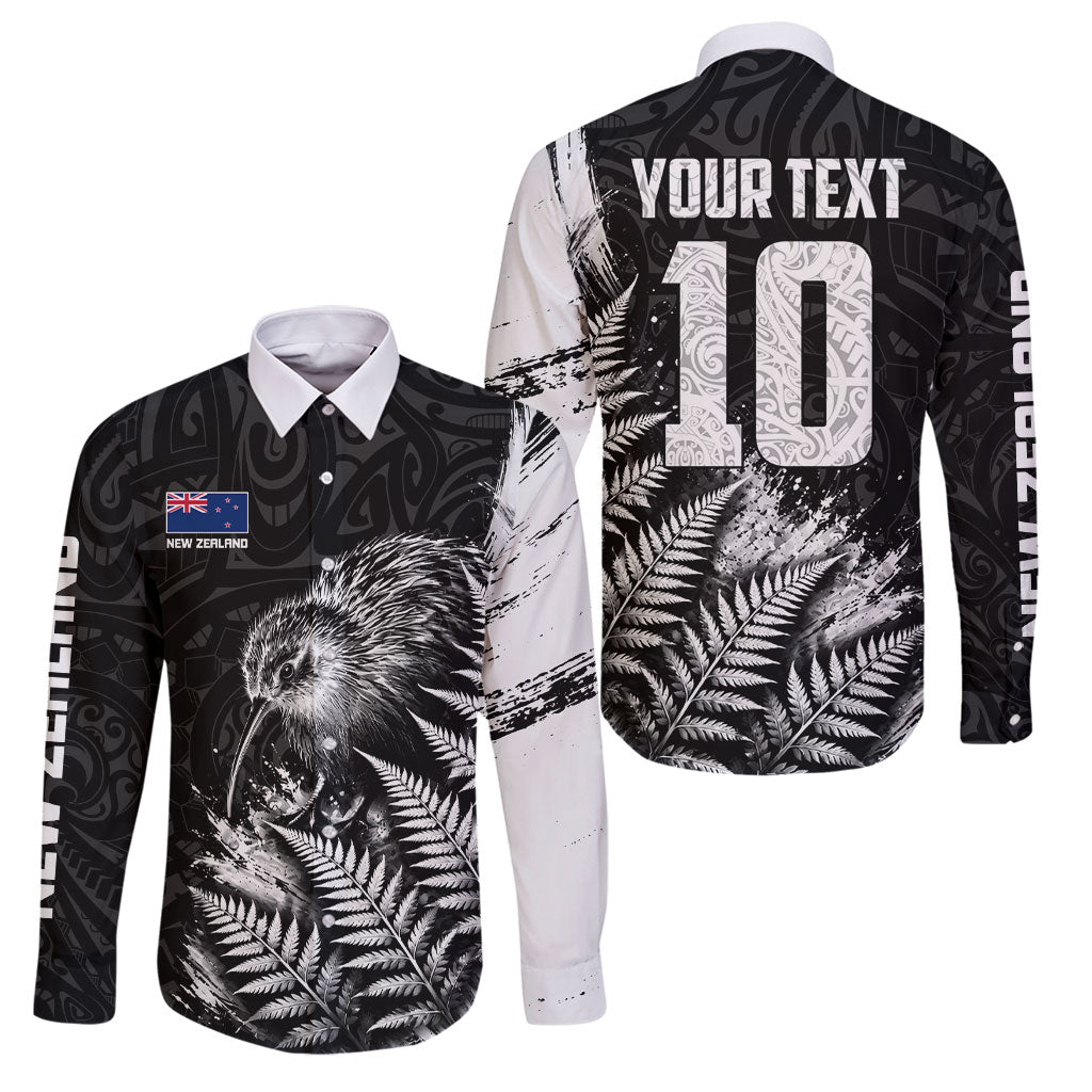 Personalized New Zealand Kiwi Bird Family Matching Long Sleeve Bodycon Dress and Hawaiian Shirt Grunge Maori Tribal Pattern Silver Fern