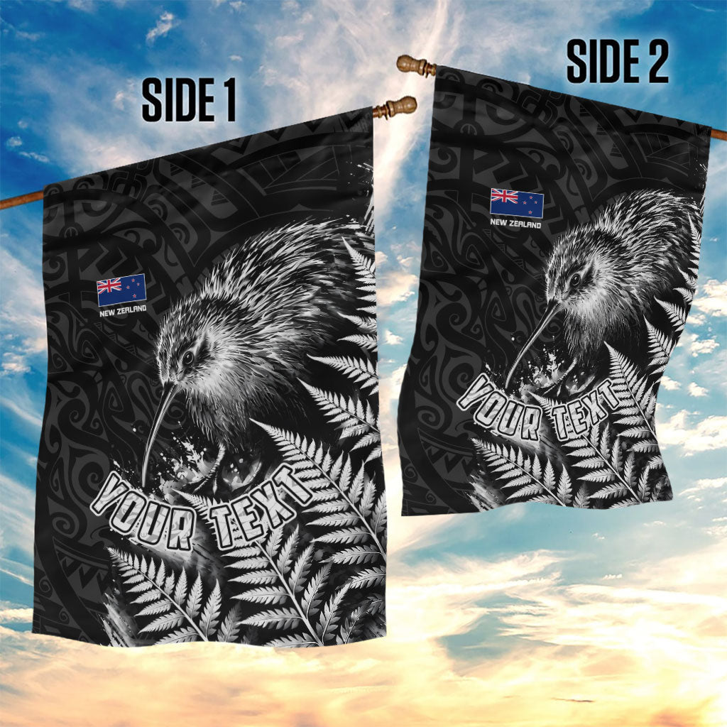 Personalized New Zealand Kiwi Bird Garden Flag Grunge Maori Tribal Pattern Silver Fern