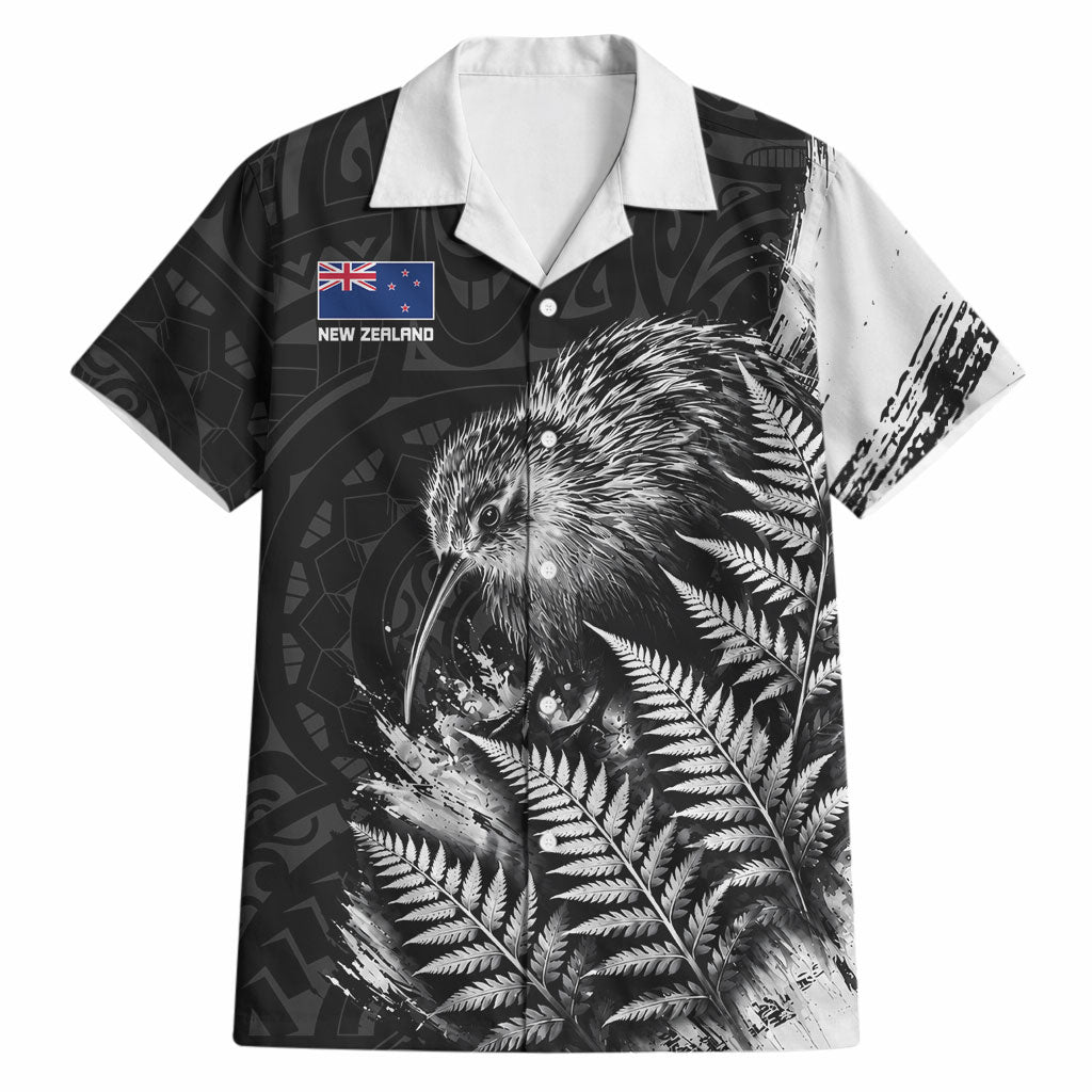 Personalized New Zealand Kiwi Bird Hawaiian Shirt Grunge Maori Tribal Pattern Silver Fern