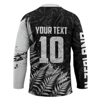 Personalized New Zealand Kiwi Bird Hockey Jersey Grunge Maori Tribal Pattern Silver Fern