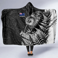 Personalized New Zealand Kiwi Bird Hooded Blanket Grunge Maori Tribal Pattern Silver Fern