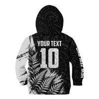 Personalized New Zealand Kiwi Bird Kid Hoodie Grunge Maori Tribal Pattern Silver Fern