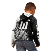 Personalized New Zealand Kiwi Bird Kid Hoodie Grunge Maori Tribal Pattern Silver Fern