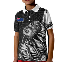 Personalized New Zealand Kiwi Bird Kid Polo Shirt Grunge Maori Tribal Pattern Silver Fern