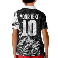 Personalized New Zealand Kiwi Bird Kid Polo Shirt Grunge Maori Tribal Pattern Silver Fern