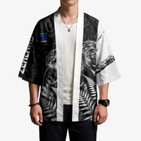 Personalized New Zealand Kiwi Bird Kimono Grunge Maori Tribal Pattern Silver Fern