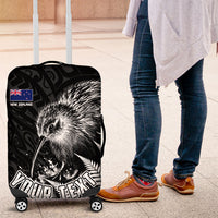 Personalized New Zealand Kiwi Bird Luggage Cover Grunge Maori Tribal Pattern Silver Fern