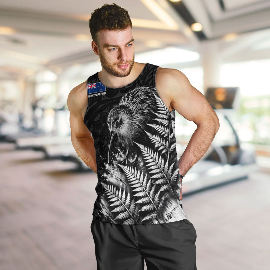Personalized New Zealand Kiwi Bird Men Tank Top Grunge Maori Tribal Pattern Silver Fern
