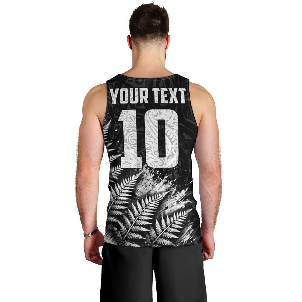Personalized New Zealand Kiwi Bird Men Tank Top Grunge Maori Tribal Pattern Silver Fern