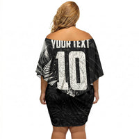 Personalized New Zealand Kiwi Bird Off Shoulder Short Dress Grunge Maori Tribal Pattern Silver Fern