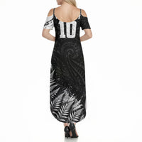 Personalized New Zealand Kiwi Bird Summer Maxi Dress Grunge Maori Tribal Pattern Silver Fern