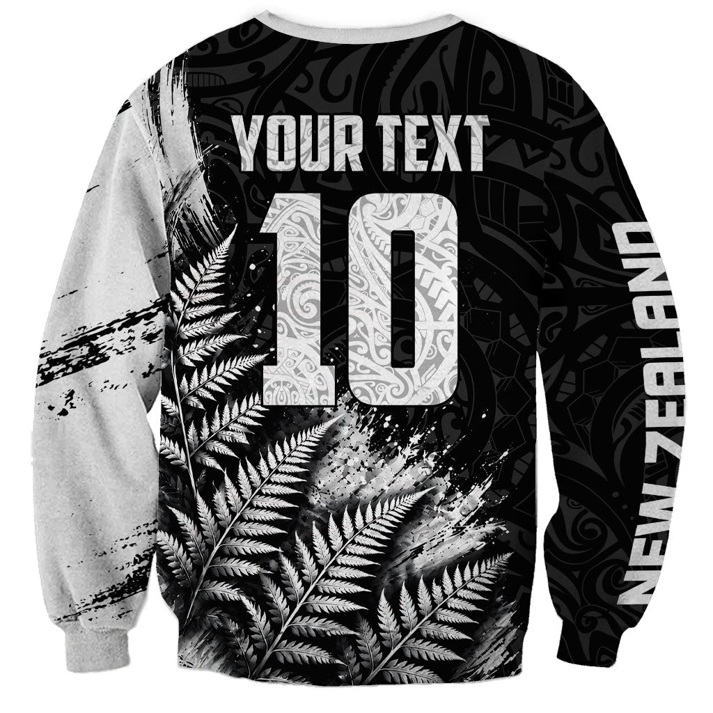 Personalized New Zealand Kiwi Bird Sweatshirt Grunge Maori Tribal Pattern Silver Fern