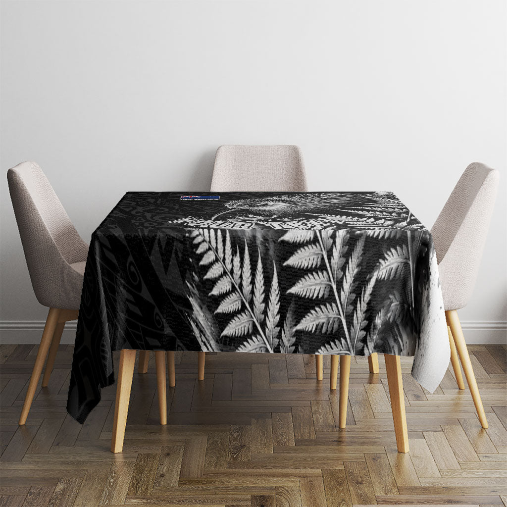 Personalized New Zealand Kiwi Bird Tablecloth Grunge Maori Tribal Pattern Silver Fern