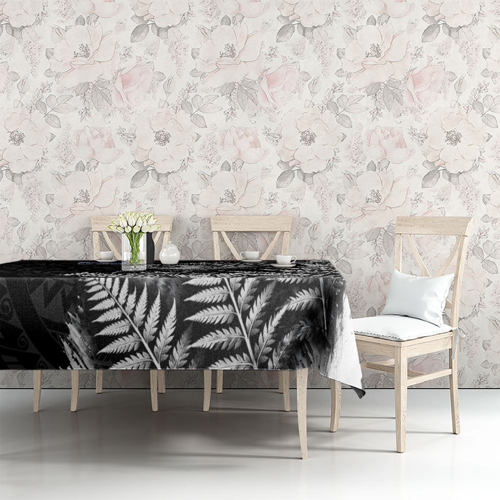 Personalized New Zealand Kiwi Bird Tablecloth Grunge Maori Tribal Pattern Silver Fern
