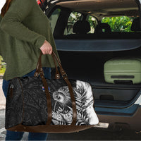Personalized New Zealand Kiwi Bird Travel Bag Grunge Maori Tribal Pattern Silver Fern