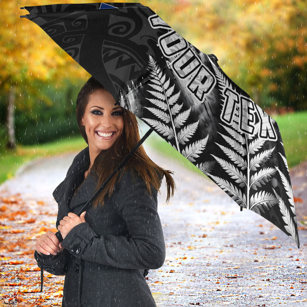 Personalized New Zealand Kiwi Bird Umbrella Grunge Maori Tribal Pattern Silver Fern