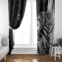 Personalized New Zealand Kiwi Bird Window Curtain Grunge Maori Tribal Pattern Silver Fern