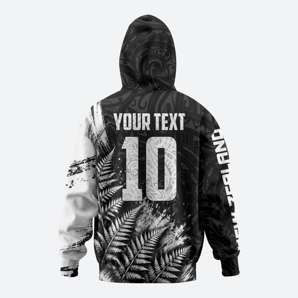 Personalized New Zealand Kiwi Bird Zip Hoodie Grunge Maori Tribal Pattern Silver Fern