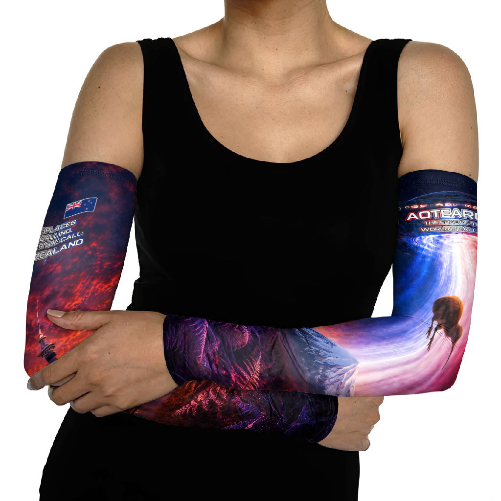New Zealand Aotearoa Kiwi UFO Arm Sleeves Sci-Fi Galaxy Sunset Sky Tower And Mountain TS04 - Polynesian Pride