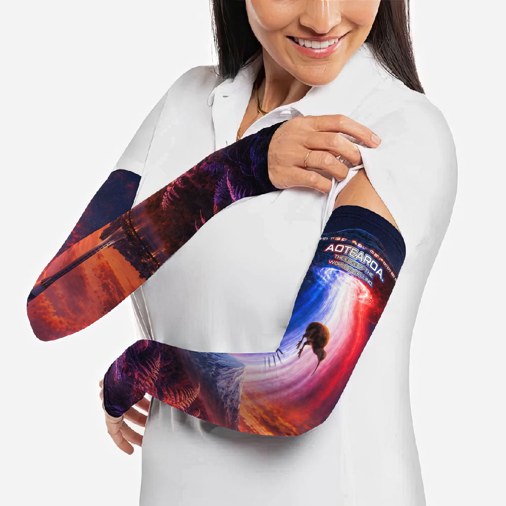 New Zealand Aotearoa Kiwi UFO Arm Sleeves Sci-Fi Galaxy Sunset Sky Tower And Mountain TS04 - Polynesian Pride
