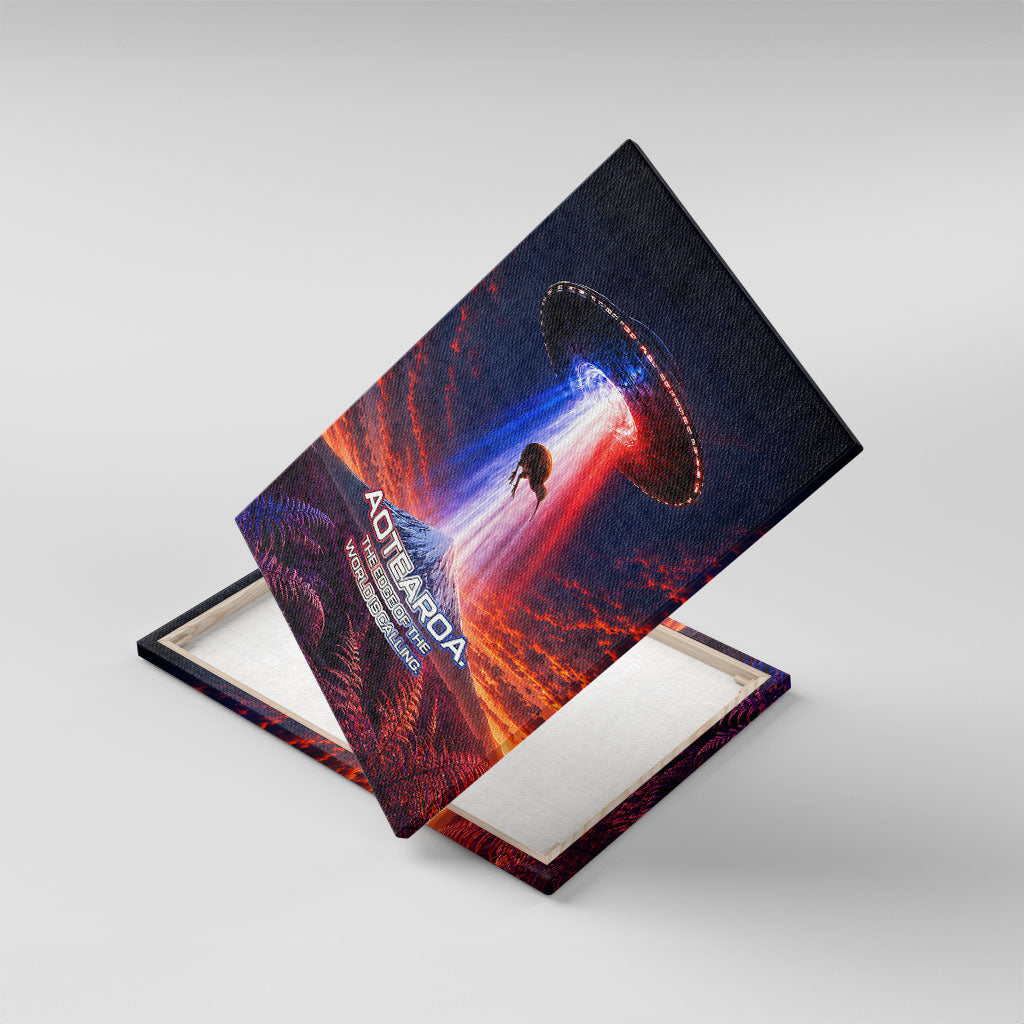New Zealand Aotearoa Kiwi UFO Canvas Wall Art Sci-Fi Galaxy Sunset Sky Tower And Mountain TS04 With Frame Blue Red - Polynesian Pride