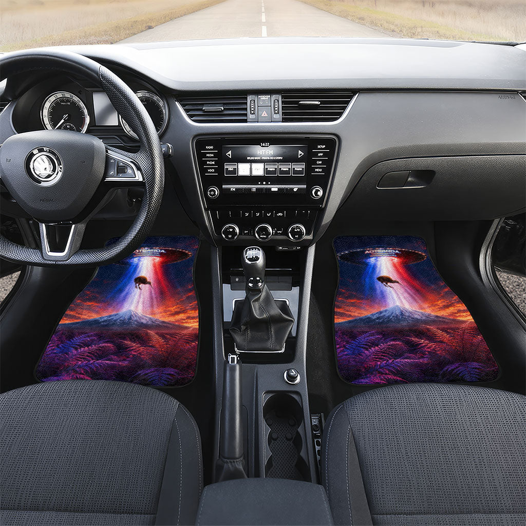 New Zealand Aotearoa Kiwi UFO Car Mats Sci-Fi Galaxy Sunset Sky Tower And Mountain TS04 Set 2pcs - Front Blue Red - Polynesian Pride