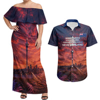 New Zealand Aotearoa Kiwi UFO Couples Matching Off Shoulder Maxi Dress and Hawaiian Shirt Sci-Fi Galaxy Sunset Sky Tower And Mountain TS04 Blue Red - Polynesian Pride