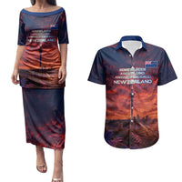 New Zealand Aotearoa Kiwi UFO Couples Matching Puletasi and Hawaiian Shirt Sci-Fi Galaxy Sunset Sky Tower And Mountain TS04 Blue Red - Polynesian Pride