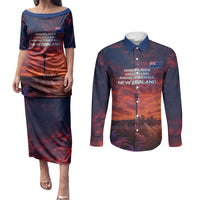New Zealand Aotearoa Kiwi UFO Couples Matching Puletasi and Long Sleeve Button Shirt Sci-Fi Galaxy Sunset Sky Tower And Mountain TS04 Blue Red - Polynesian Pride