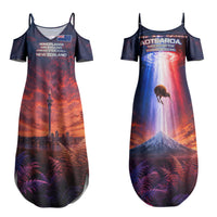 New Zealand Aotearoa Kiwi UFO Couples Matching Summer Maxi Dress and Hawaiian Shirt Sci-Fi Galaxy Sunset Sky Tower And Mountain TS04 - Polynesian Pride