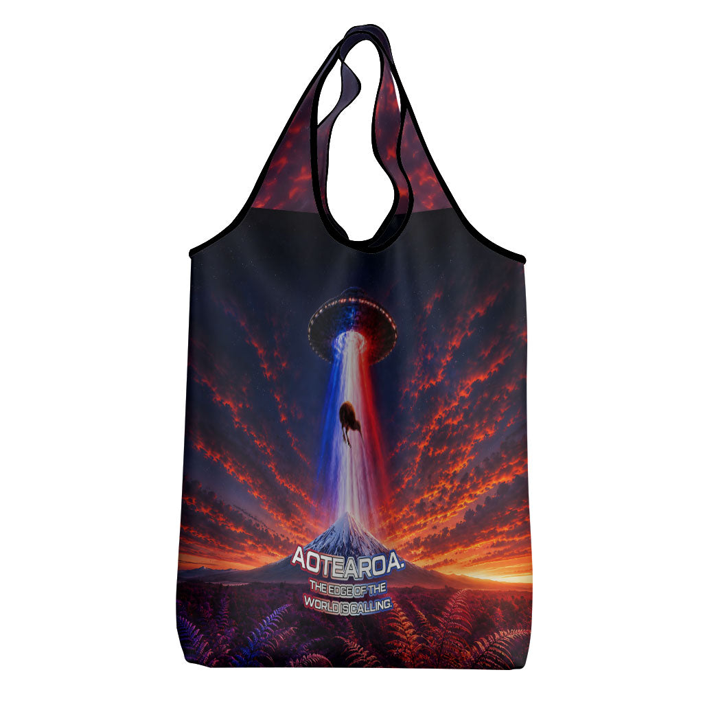 New Zealand Aotearoa Kiwi UFO Grocery Bag Sci-Fi Galaxy Sunset Sky Tower And Mountain TS04 - Polynesian Pride