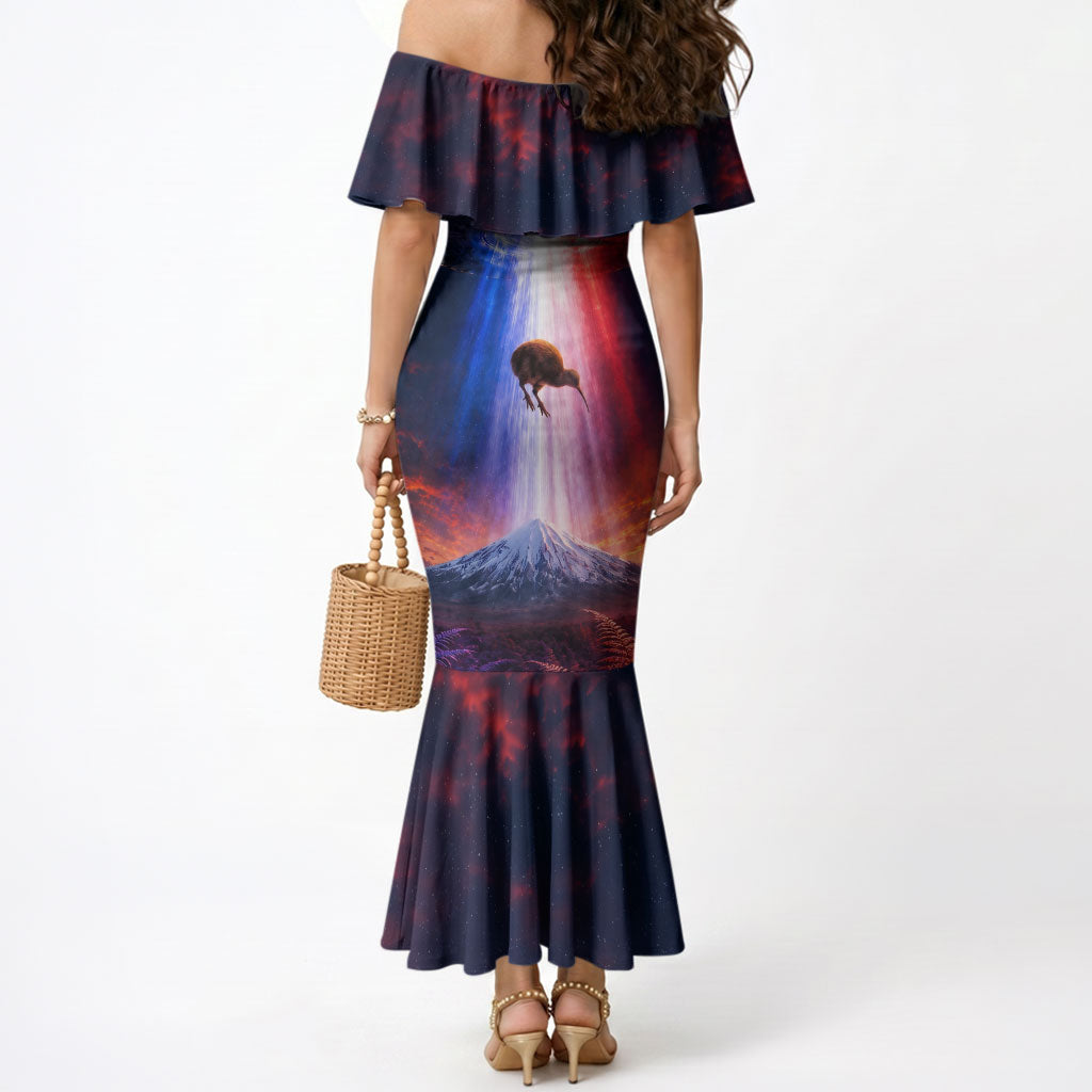 New Zealand Aotearoa Kiwi UFO Mermaid Dress Sci-Fi Galaxy Sunset Sky Tower And Mountain TS04 - Polynesian Pride