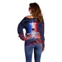 New Zealand Aotearoa Kiwi UFO Off Shoulder Sweater Sci-Fi Galaxy Sunset Sky Tower And Mountain TS04 - Polynesian Pride