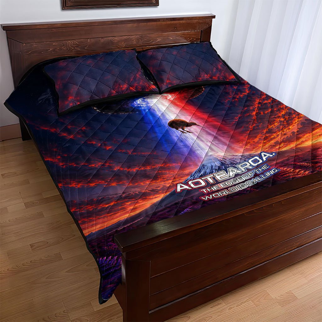 New Zealand Aotearoa Kiwi UFO Quilt Bed Set Sci-Fi Galaxy Sunset Sky Tower And Mountain TS04 - Polynesian Pride