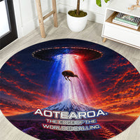 New Zealand Aotearoa Kiwi UFO Round Carpet Sci-Fi Galaxy Sunset Sky Tower And Mountain TS04 Blue Red - Polynesian Pride