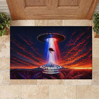 New Zealand Aotearoa Kiwi UFO Rubber Doormat Sci-Fi Galaxy Sunset Sky Tower And Mountain TS04 Blue Red - Polynesian Pride