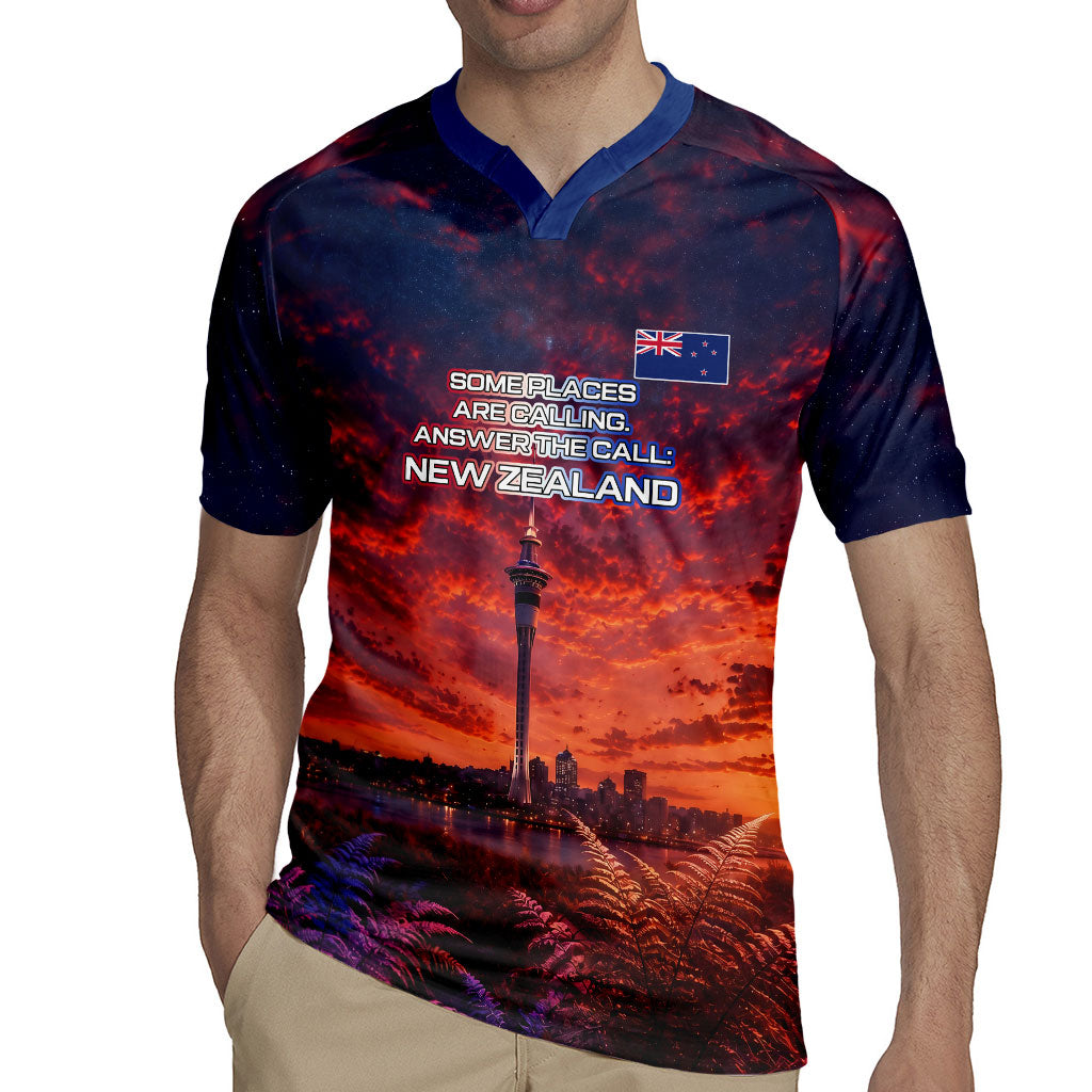 New Zealand Aotearoa Kiwi UFO Rugby Jersey Sci-Fi Galaxy Sunset Sky Tower And Mountain TS04 - Polynesian Pride