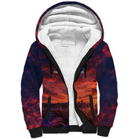 New Zealand Aotearoa Kiwi UFO Sherpa Hoodie Sci-Fi Galaxy Sunset Sky Tower And Mountain TS04 Unisex Blue Red - Polynesian Pride